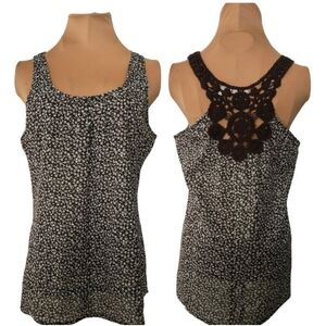 Y2K Vintage DCC Missy Brown Floral Tank Crochet Racerback Boho Top Size Small